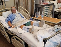 Lucy Edwards with her  fractured hip and abductor  pillow